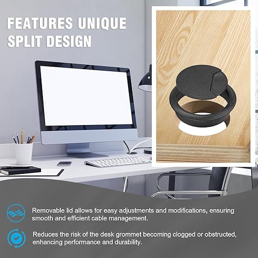 2-3/8" Spring Desk Grommet, JTemgle Plastic Cable Hole Cover Computer Table Cord Wire Organizer Caps Desktop Cord Management for Home Office TV Stands Tabletops - Black, 5 Pcs