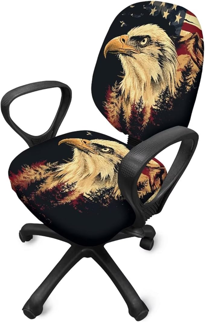 GLENLCWE Stretch Office Chair Covers Stretch Computer Desk Chair Cover USA Flag Eagle Computer Chair Slipcover Universal Desk Rotating Chair Slipcovers