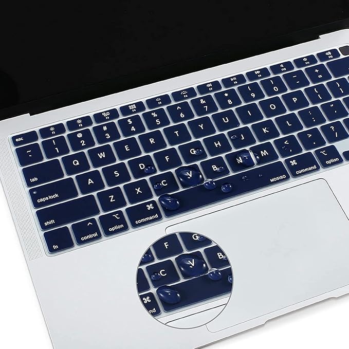 MOSISO Keyboard Cover Compatible with MacBook Air 13 inch 2022 2021 2020 Release A2337 M1 A2179 Retina Display with Touch ID Backlit Magic Keyboard, Waterproof Protective Silicone Skin, Navy Blue