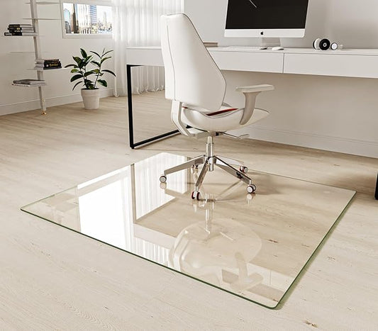 Koonmi Tempered Glass Chair Mat 42"x48" - Premium Office Chair Mat for Hardwood Floors & Low-Pile Carpet with 4 Non-Slip Pads - Thick Scratch-Resistant Surface