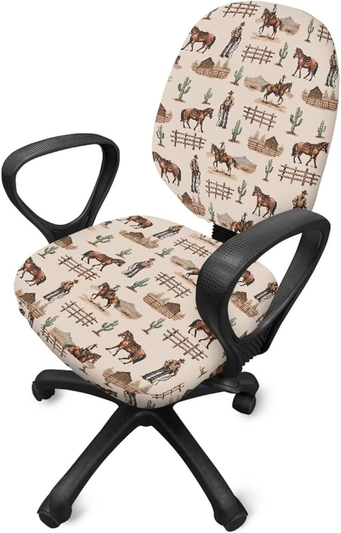 Western Cowboy Horse Office Chair Covers Washable Computer Office Chair Seat Cover 2 Piece Office Chair Slipcovers Protector Desk Accessories Dorm Computer Rotating Chair Slipcover