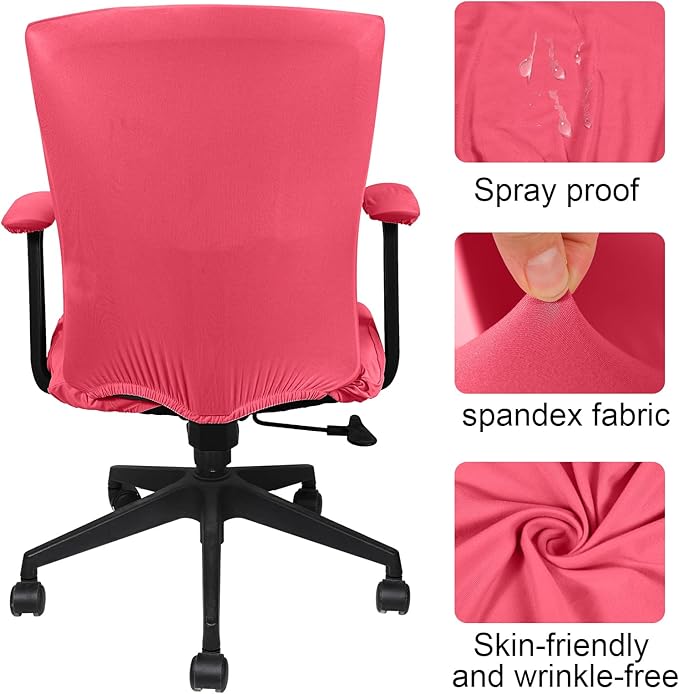 Tallew 4 Pcs Office Chair Covers Set Computer Universal Protective Stretchable Chair Seat Covers Desk Armrest Cover Pads Office Cushion Backrest for Rotating(Regular,Rose Red)