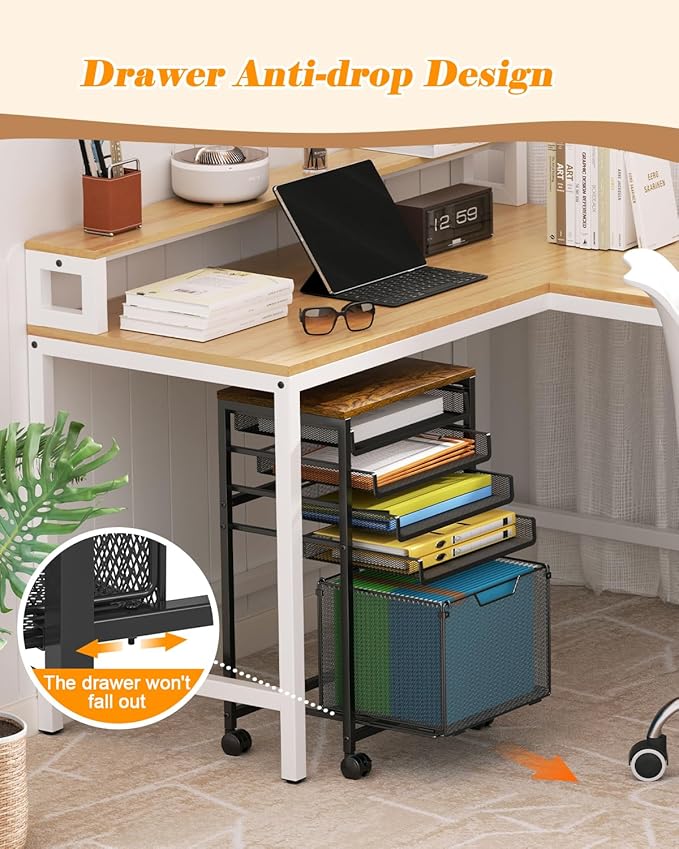 Feyejade Rolling File Cart 5-Tier, Under Desk Storage with Drawers, Filing Cabinet for Letter-Size File Storage, Sliding Metal Mesh Trays for Binder Storage, Office Storage & Organization for Teachers