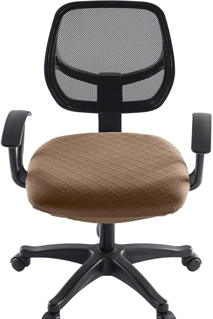 Stretch Jacquard Office Chair Cover, Removable Washable Desk Chair Cover, Anti-dust Seat Cushion Protectors - Brown