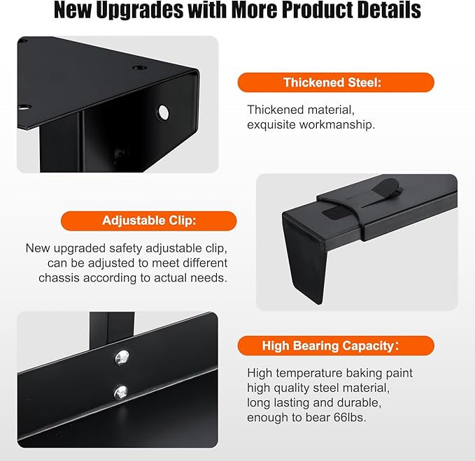 Heavy Duty Under Desk PC Mount, 66 lbs Load Capacity, Adjustable CPU Holder 100-480mm Height, Full Steel Construction, Fits Most Computer Towers, Space Saving Black Under Desk Computer Mount
