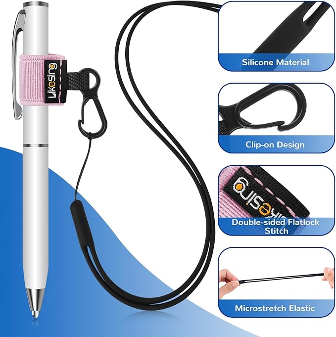 Likesing Pen Holder for Lanyard, Portable Elastic Retractable Pencil Holder with Silicone Lanyard Around Neck, Pen Leash for Nurses, Teachers, Waitres, Carpenters, Construction Workers(Black)