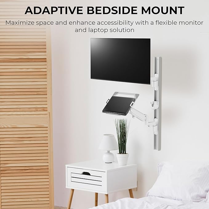ZeboZap ZLTV8022 Wall Monitor Mount with Keyboard Tray | Fits 17 to 43 Inch | Single Monitor Wall Mount with Laptop Tray | Home Office, Bedside, Healthcare | White | 26.4 lbs