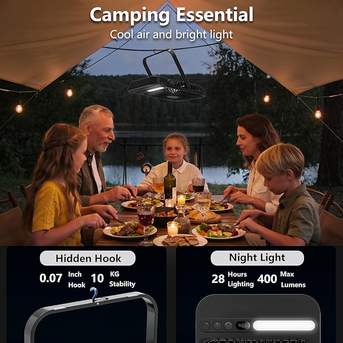 Deyagoo Travel Fan,7-Inch Camping Fan, Rechargeable Fan, 28H 10000mAh Ultra-Thin Quiet USB Desk Fan with Timer & LED Display for Bedroom, Office, Camping