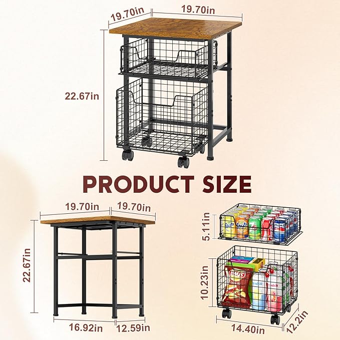 Mini Fridge Stand with Storage, Small Refrigerator Stand with 2 Drawers, Mini Fridge Shelf Cabinet-Max Load 400 LBS Heavy Microwave Stand Mini Fridge Cart for Dorm, Apartment, Kitchen, (Brown)