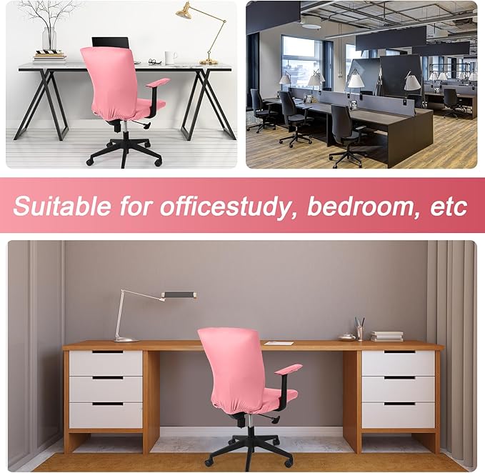 Tallew 4 Pcs Office Chair Covers Set Computer Universal Protective Stretchable Chair Seat Covers Desk Armrest Cover Pads Office Cushion Backrest for Rotating(Regular,Watermelon Pink)