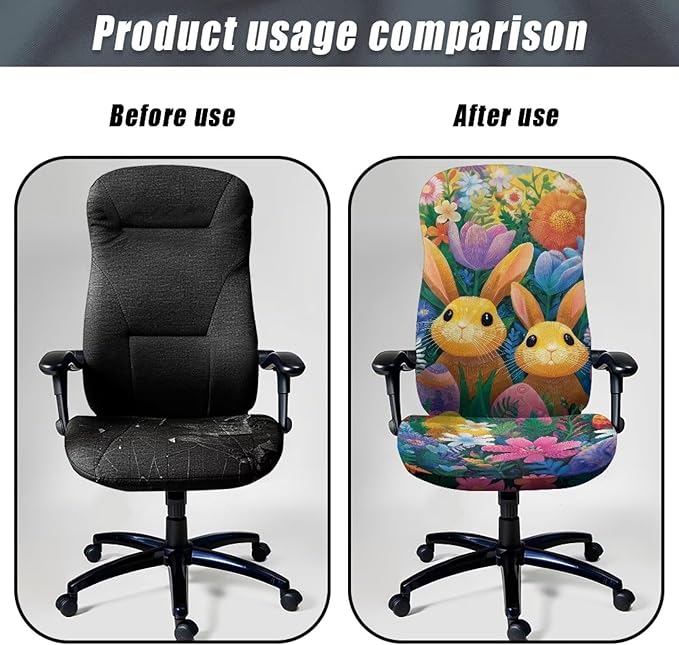 Talayituse Bunny Rabbit Tulip Daisy Print Office Chair Covers, Stretch Computer Chair Cover, Universal Boss Chairs Covers Modern Simplism Style High Back Chairs Slipcover Easter Decor, Small