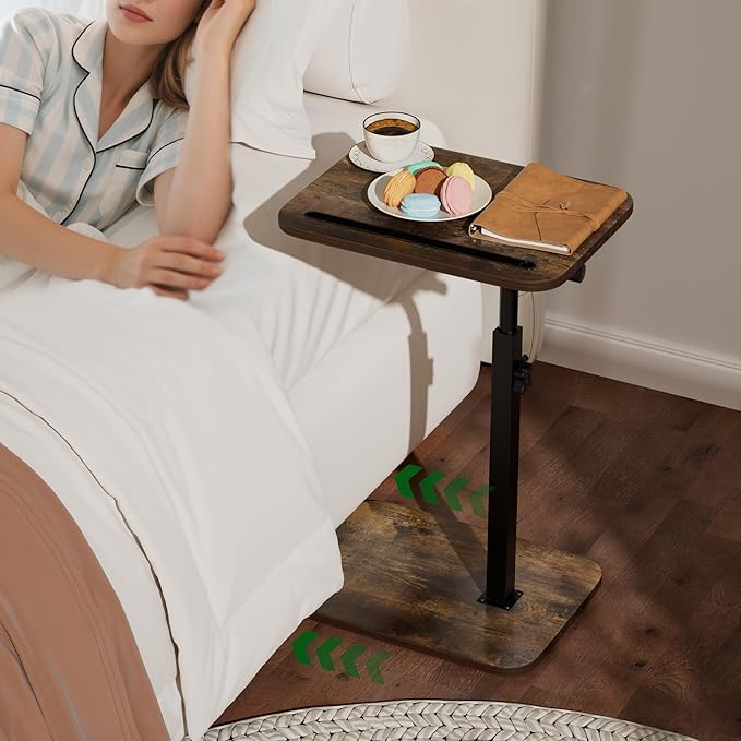 360° Swivel Sofa Side Table for Couch - Set of 2 - Adjustable Height Laptop Table for Work, TV Trays Table for Snacks Reading fits Bed Chair with Phone & Tablet Slot