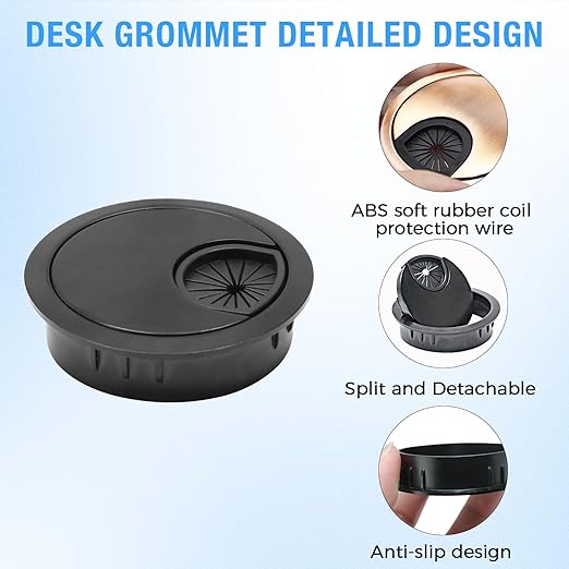 Desk Grommet 2-3/8" (60 mm), Desk Cord Hole Cover, Cable Grommet Metal Zinc Alloy Materilal, Desk Hole Grommet for Office and Home Table Cable, Detachable Cable Cord Organizer (Bright Silver 2 Pcs)
