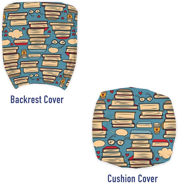Ambesonne Geek Office Chair Slipcover, Repeating Pattern with Stack of Books Combined with Hearts Coffee and Nerd Glasses, Decorative Stretch and Washable Fabric Cover, Standard Size, Multicolor Cream