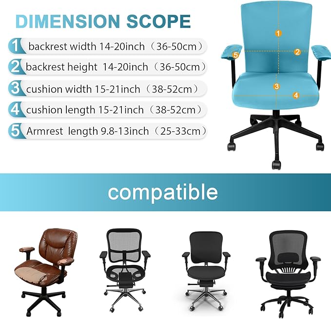 Tallew 4 Pcs Office Chair Covers Set Computer Universal Protective Stretchable Chair Seat Covers Desk Armrest Cover Pads Office Cushion Backrest for Rotating(Regular,Sky Blue)