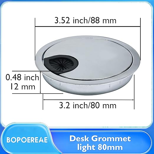 Desk Grommet 3-1/8" (80 mm), Desk Cord Hole Cover, Cable Grommet Metal Zinc Alloy Materilal, Desk Hole Grommet for Office and Home Table Cable, Detachable Cable Cord Organizer (Bright Silver 1 Pcs)