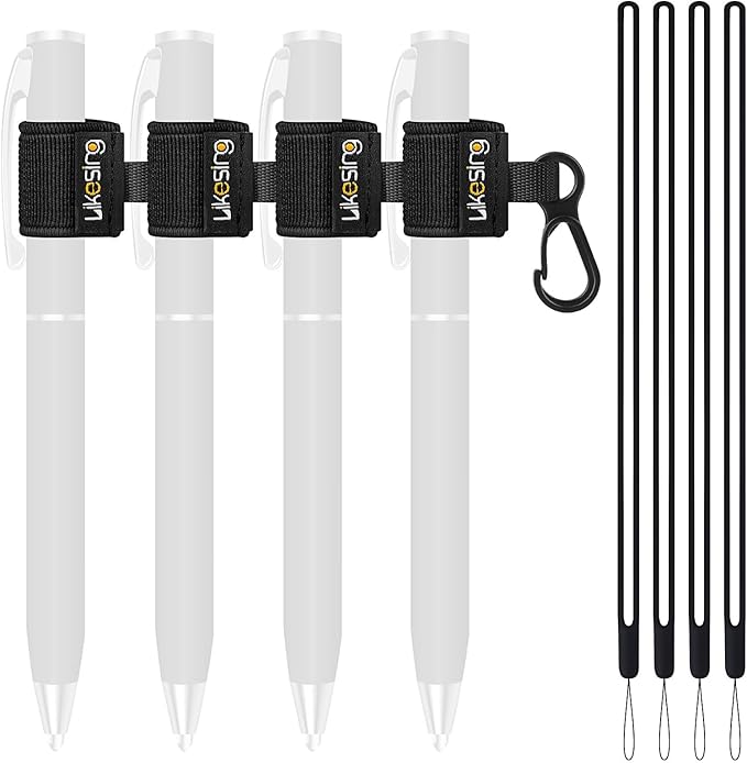Likesing Pen Holder for Lanyard, 4 Set Elastic Retractable Pencil Holder with Silicone Lanyard Around Neck, Pen Leash for Nurses, Teachers, Waitres, Carpenters, Construction Workers(Black)
