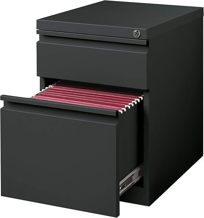 20 Inch Deep Metal Mobile Pedestal File 2 Drawer Box-File with Full Width Pull, for Home and Office, Holds Letter Width Hanging Folders, Charcoal