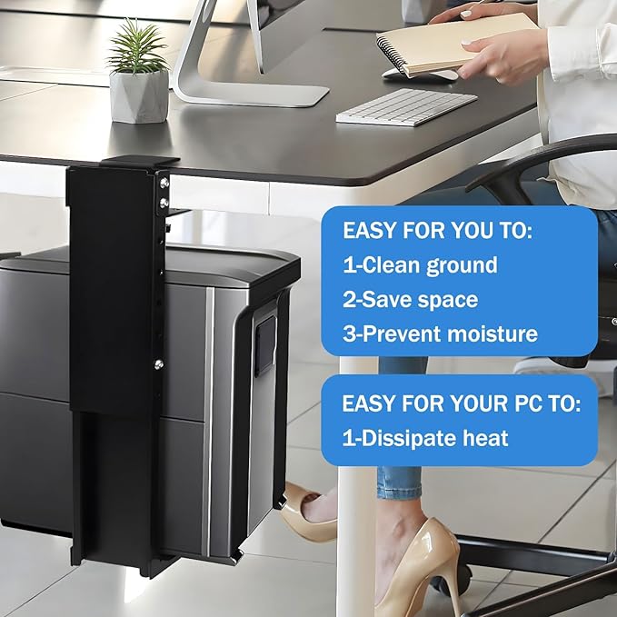 Adjustable Clamp Mount on Desk for PC Tower - No Drilling, Height Adjustable from 13.2" to 21.6", Width Adjustable from 5.5" to 9.8", Heavy Duty Under Desk Computer Mount, Computer Mount for Desk