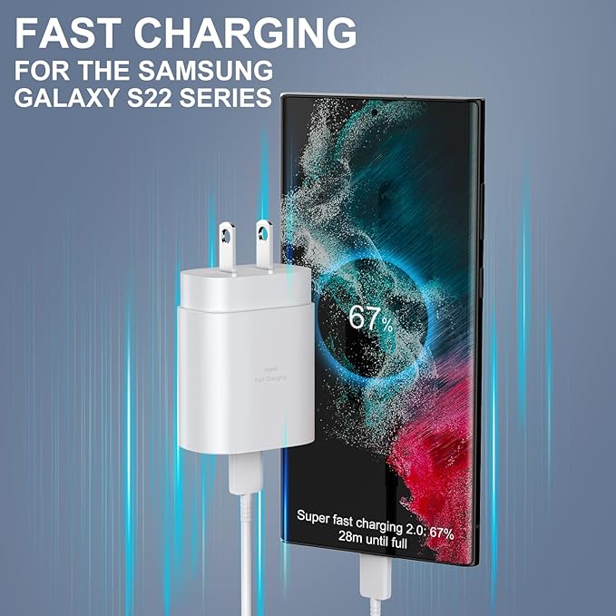 Type C Charger,25W USB C Fast Charger Super Fast Charging Block &12Ft Android Phone Charger Cable Cord for Samsung Galaxy S26/S25/S24/S24 Ultra/S24+/S23/S23 Ultra/S23+/S22/S22 Ultra/S22+/S21/S20
