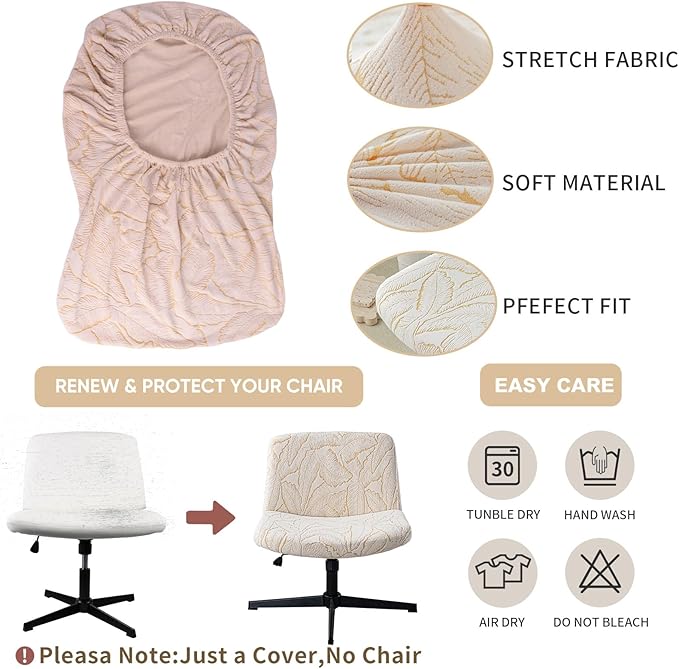 LavishCover Waterproof Palm Leaf Criss Cross Chair Cover, High-Stretch Flocked Fabric, Armless Office & Desk Chair Protector Against Stains and Wear(Beige,Palm Leaf, Just The Cover, No Chair)