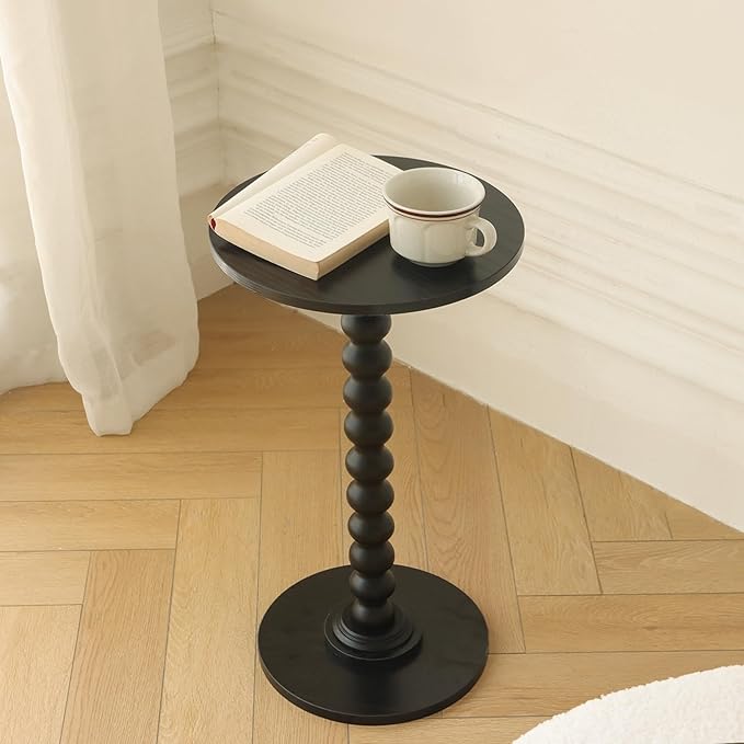 Fultyle Round Side Table, Small Drink Table for Small Spaces, Modern Accent End Table Nightstand with Solid Wood Leg for Living Room, Bedroom, Corners, and Office (Black)