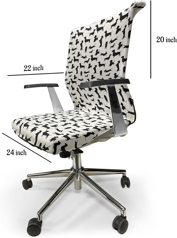 Ambesonne Dog Lover Office Chair Cover, Monochrome Dachshunds Numerous Stances Active Life Pet Canine Abstract Image, Stretchable Decorative Universal Size High Back Printed Slipcover, Black and White