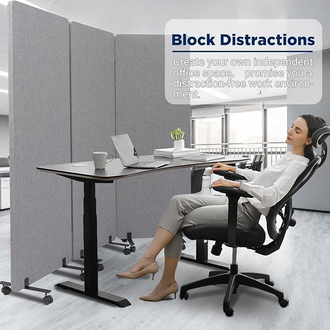 Room Divider Soundproof Privacy Panel with Wheels, 3 Panel Portable Office Wall Divider for Room Partition, Soundproof Partition Room Dividers Cubicle Wall Temporary Wall Space Separator for Office