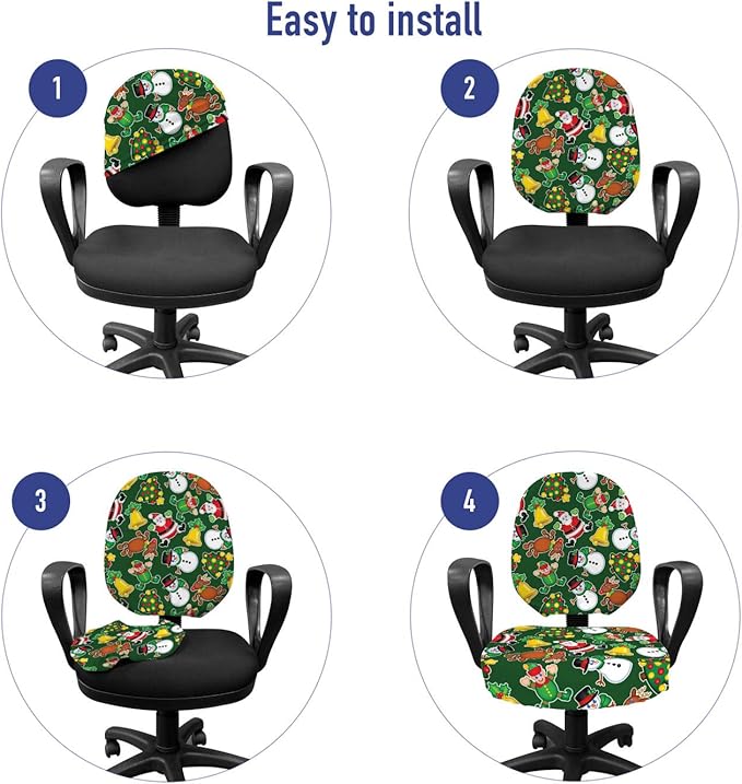 Ambesonne Christmas Office Chair Slipcover, Vivid of Joyous Holiday Celebration Jumping Dancing Cheery Cartoon for Yule, Protective Stretch Decorative Fabric Cover, Standard Size, Green Red