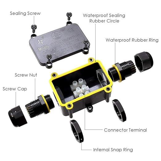 FX Junction Box Waterproof IP68 2 Way Plug Line M20 Coaxial Cable Connector Wire Range 5 to 12mm Outdoor External Electric Power Cord Boxes