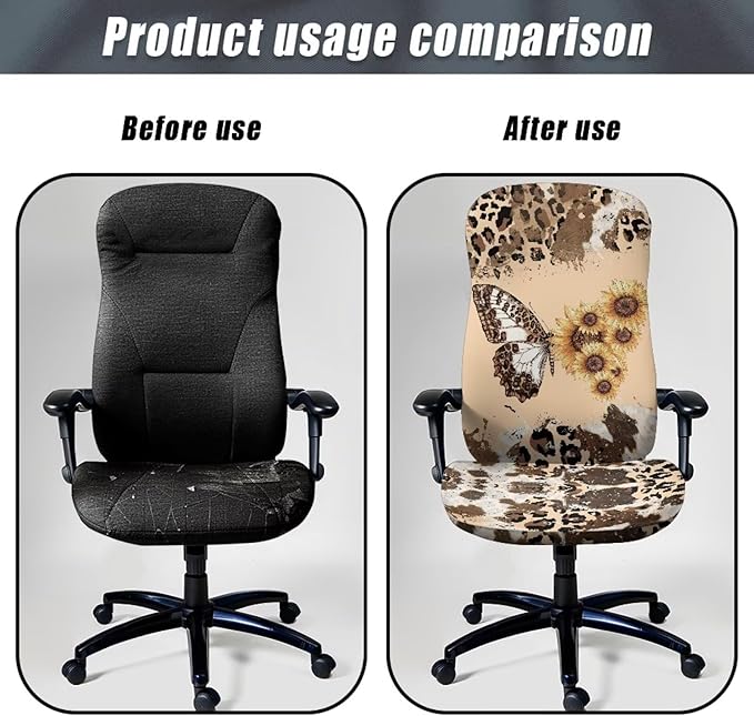 Talayituse Butterfly Sunflower Leopard Cow Print Office Chair Covers, Stretch Computer Chair Cover, Universal Boss Chair Covers Modern Simplism Style High Back Chair Slipcover, Small