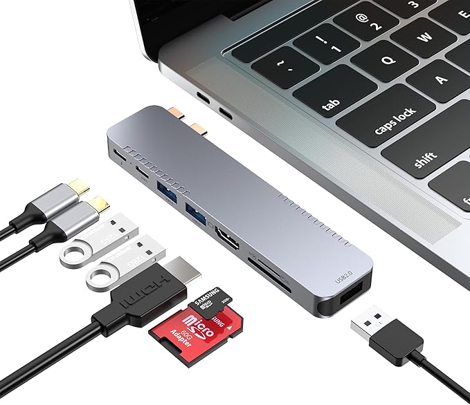 BHHB USB C Hub Adapter for MacBook Pro Air Docking Station 8-in-2 for Mac Book Accessories Dongle 4K@30Hz HDMI, Thunderbolt 4/3, USB 3.0, SD/TF, USBC Dock Multiport Adapter for Mac M5 M4 M3 M2 M1