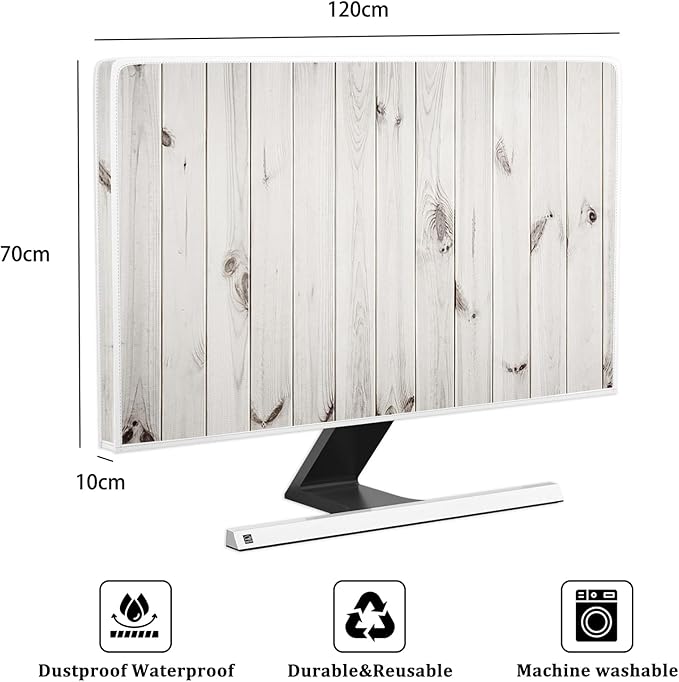 Rustic White Brown Wood Board Television Cover 50,51,52 Inch Waterproof TV Display Protectors Weatherproof Dust-Proof Anti-Scratch Protective Cover for Desktop and Home Hanging TV