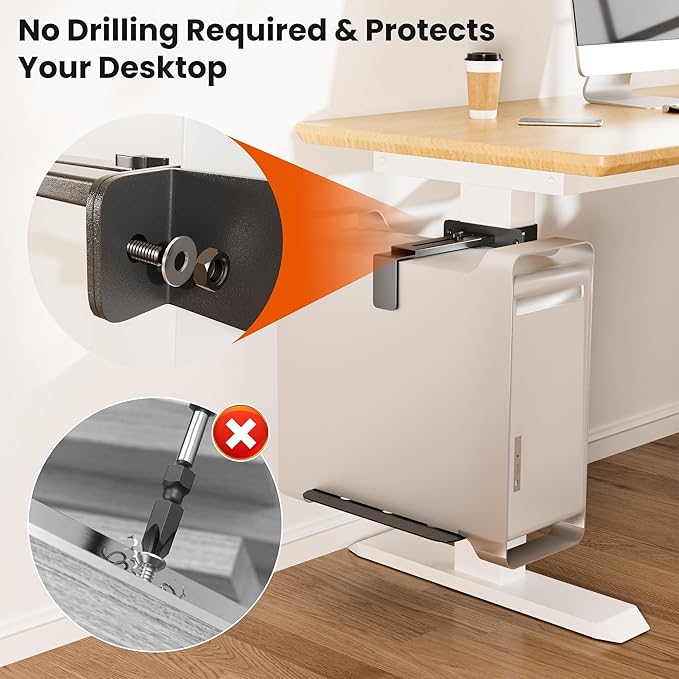 Under Desk PC Mount, No Drilling Pc Stand (Fits 80×50mm Legs only) Heavy Duty 50 lb Capacity Computer CPU Holder for Gaming, Office, Home