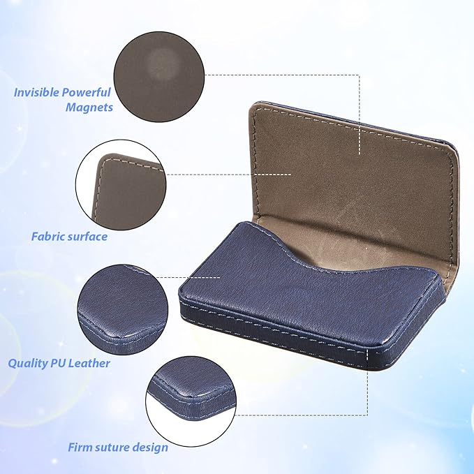 Outus 2 Pcs Business Card Holder, PU Leather Business Card Case Pocket Wallet with Magnetic Shut for Valentines Gift Adult(Blue and Black)