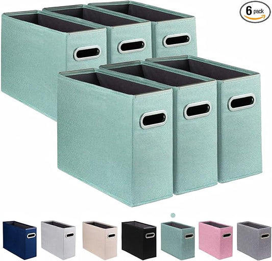 6 Pack Letter Size File Storage Box Collapsible，Fabric Hanging File Folders Organizer, Portable Office Document Holder with Metal Handle, Smooth PVC Rails, Green