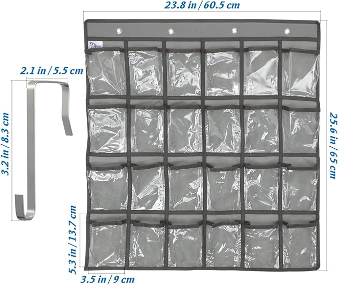 DOITOOL 24 Clear Pockets Classroom Pocket Chart for Cell Phones Calculator Holder Over The Door Hanging Closet Jewelry Organizer Clear Pocket Chart Organizer for Classroom Cellphone Storage