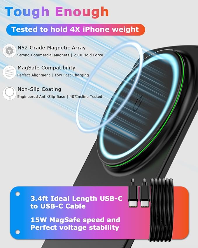 Mag.Safe Charger Stand for iPhone, Magnetic Wireless Charging Station for iPhone 17/16/15/14/13/12 Series (Onxy Black)