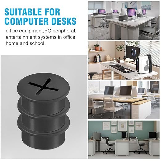 3/4" Black Desk Grommet, JTemgle Flexible Cable Grommet Cross Rubber Cable Hole Cover Wire Organizer Caps Desktop Cord Management for Home Office TV Stands Tabletops, 10 Pieces