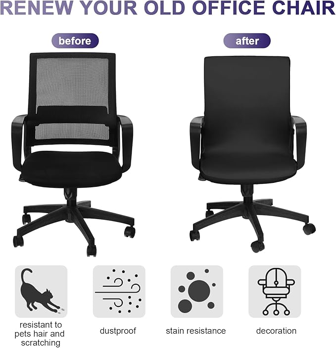 Tallew Office Chair Cover Stretchable Computer Universal Chair Seat Covers Removable Desk Chairs Slipcovers Washable Office Cushion Backrest for Rotating(Black)