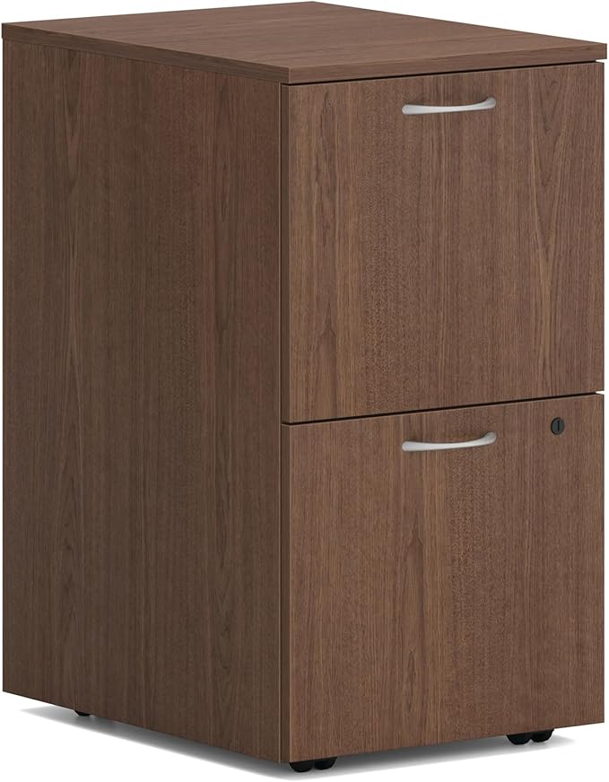 HON MOD 2 Drawer File Cabinet On Wheels, Mobile Pedestal with Filing Cabinets for Home Office, 15" W Portable Storage, Walnut