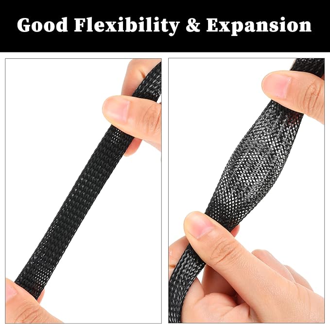 Xuniea 96ft Wire Loom Braided Cable Sleeve Covers Cord Management with 127 Pcs Tube Heat Shrinkable for Audio Video Cable Cord Protectors from Pets(1/4, 1/2, 3/4 Inch,Black and Red)