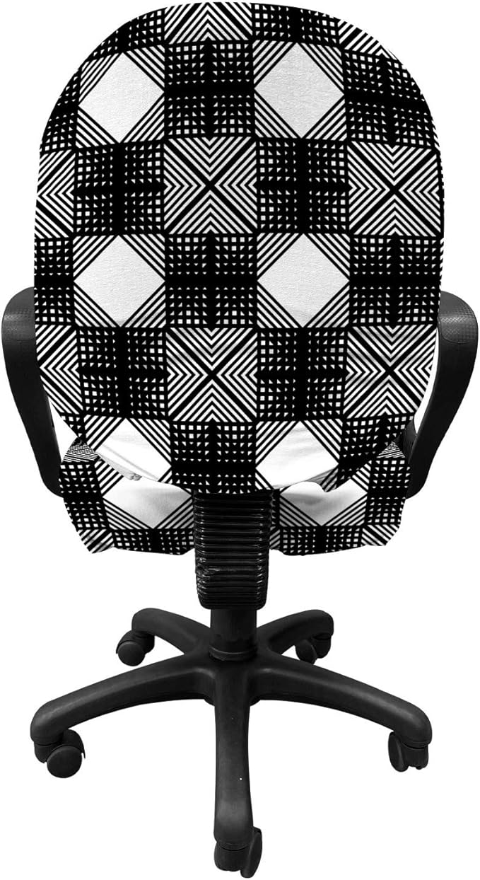 Ambesonne Geometric Office Chair Slipcover, Lattice Inspired Pattern with Symmetric Squares Modernistic Design, Protective Stretch Decorative Fabric Cover, Standard Size, Charcoal Black
