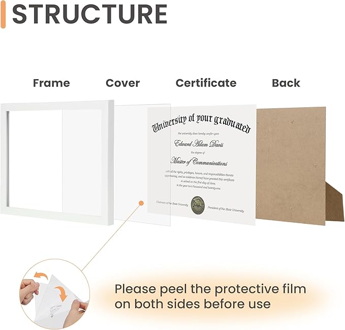 upsimples Certificate Frame with Clear Plexiglass, 8.5 by 11 Picture Diploma Document Degree Frames for Wall and Tabletop, White,1 Pack