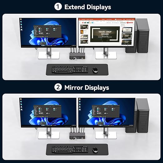 HDMI+Displayport KVM Switch 2 Monitors 2 Computers 4K@60Hz KVM Switcher for Two PC Share Dual Monitors and 4 USB 3.0 Ports Support Extended/Copy Mode with Desktop Controller&2 USB Cables