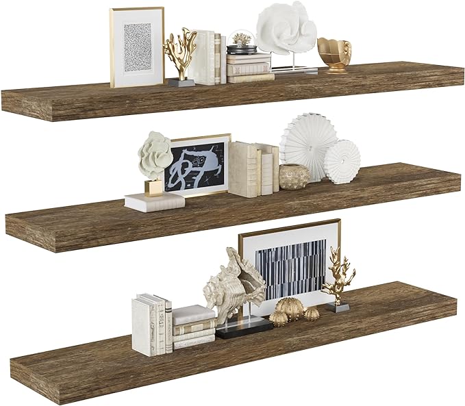 BAMEOS Floating Shelves,40 in W x 8in D Wall Mounted Wooden Shelves with Invisible Brackets Set of 3, Hanging Wall Shelves Decoration for Bedroom, Bathroom, Living Room and Kitchen