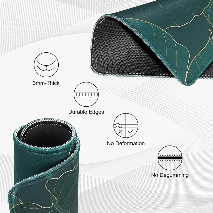 JIKIOU Mouse Pad with Non-Slip Rubber Base, Premium-Textured & Washable Computer Mousepad with Stitched Edges, Mouse Pads for Computers, Laptop, Gaming, Office & Home, 10.2 x 8.3 in Leaf