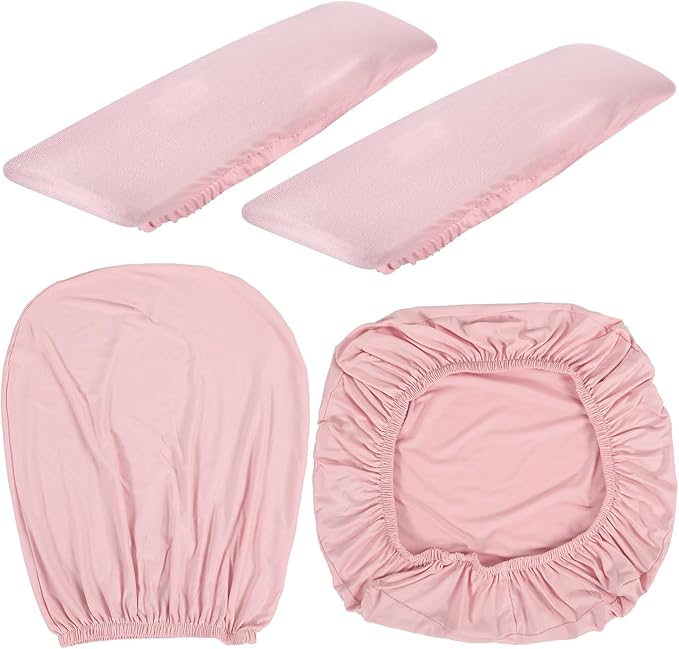 Tallew 4 Pcs Office Chair Covers Set Computer Universal Protective Stretchable Chair Seat Covers Desk Armrest Cover Pads Office Cushion Backrest for Rotating(Regular,Pink)