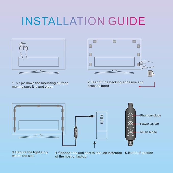 pc sync Light bar，LED Light Strips Deliver Synchronized Lighting Effects with Screen Colors and Music, Compatible with Win/Mac Systems. (PC Sync Light (for 24-inch Models))
