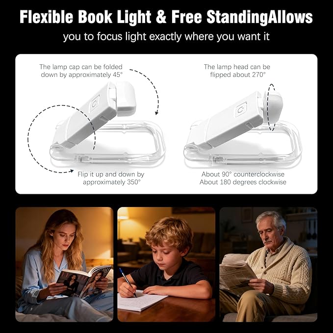 12 Pack Reading Light,Rechargeable Book Light for Reading in Bed, Eye Caring 3 Color Temperatures,Compact Size Clip on Book Lamp for Book Lovers Kids Adults（Multicolor）
